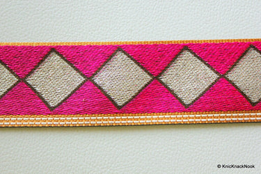 Wholesale Fuchsia Pink, Silver And Black Embroidery Lace Trim, Approx. 42mm Wide